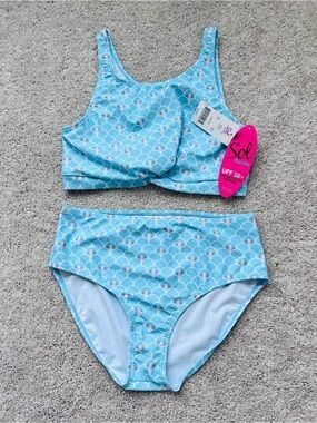 Sol Swim Blue Scallop Two-Piece Swimsuit UPF 50 youth L 14